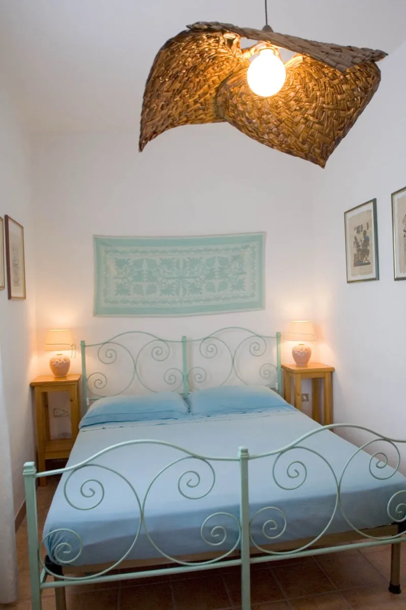 Double bedroom with blue headboard