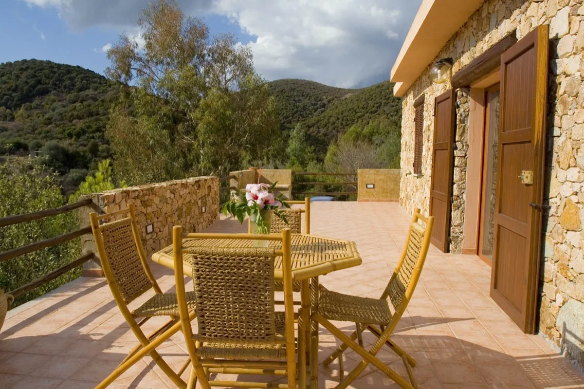 Stone terrace with garden and valley view